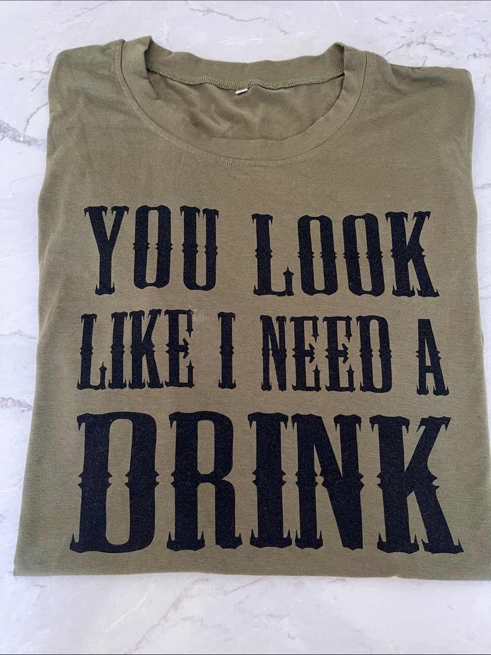 Men's Olive Graphic Short-Sleeve Tee - Bold 'You Look Like I Need A Drink' Print